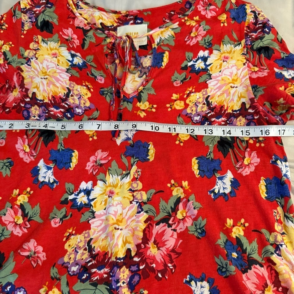 Maeve by Anthropologie Size S Clemente Red Floral Short Sleeve Tie-Neck Blouse - Picture 13 of 13